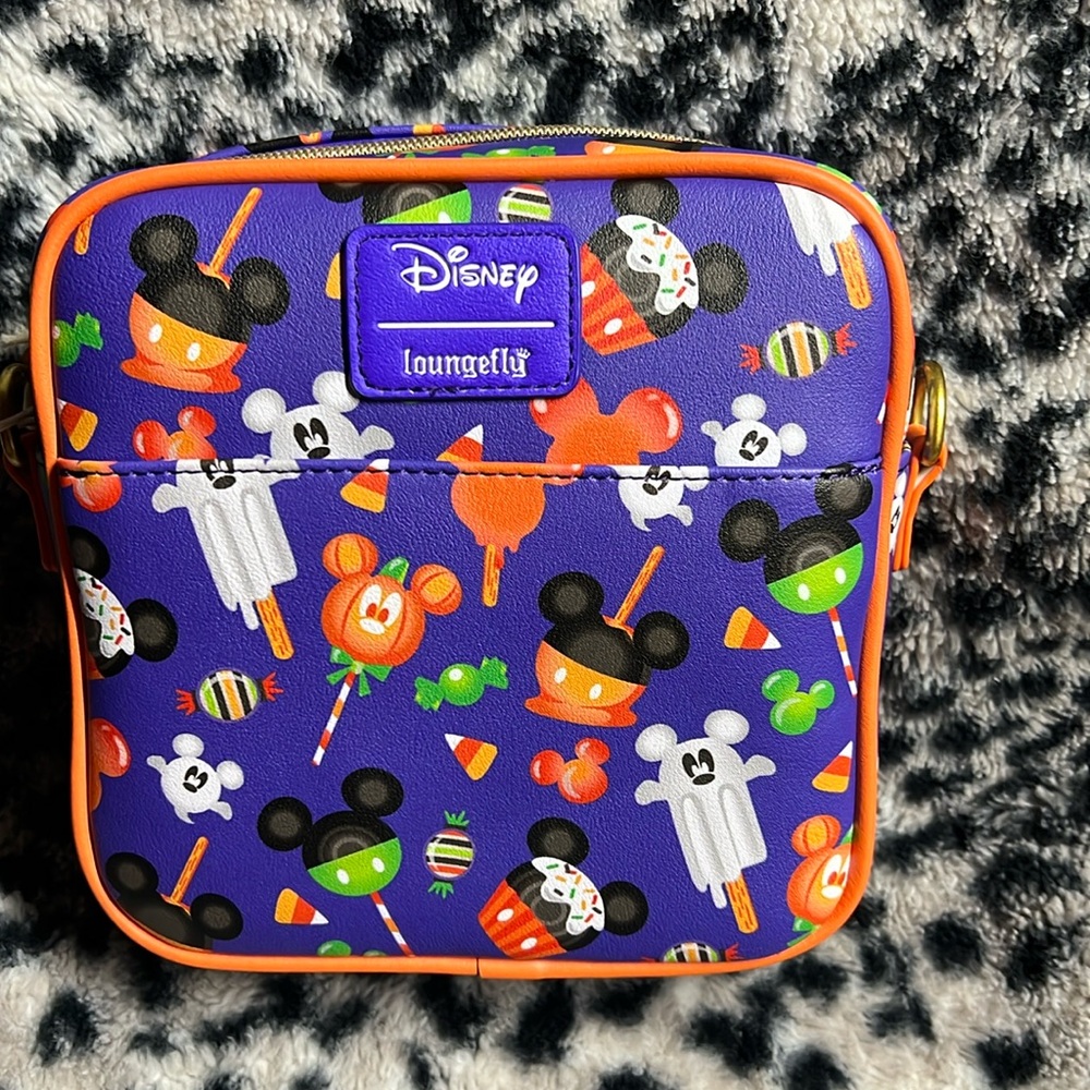 Loungefly Purple Halloween Mickey Treats Crossbody with Orange Trim